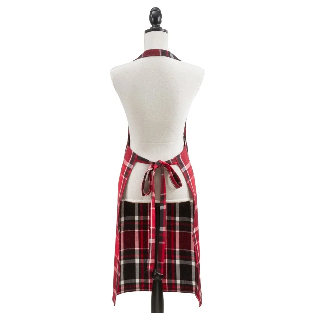 Saro Lifestyle Jarret Collection Holiday Plaid Apron‎ Red Black 24